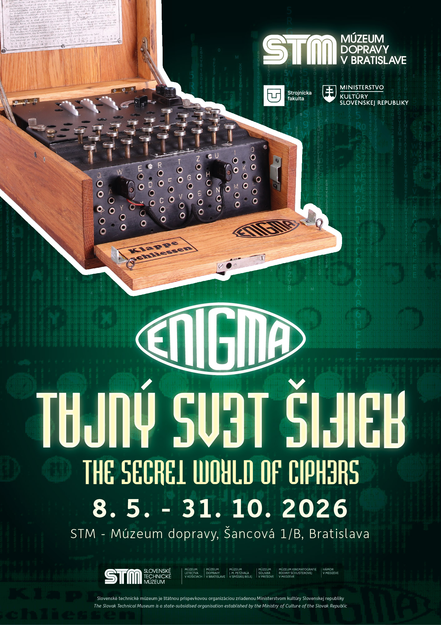 plagat k vystave enigma_tajny svet sifier_muzeum dopravy v bratislave