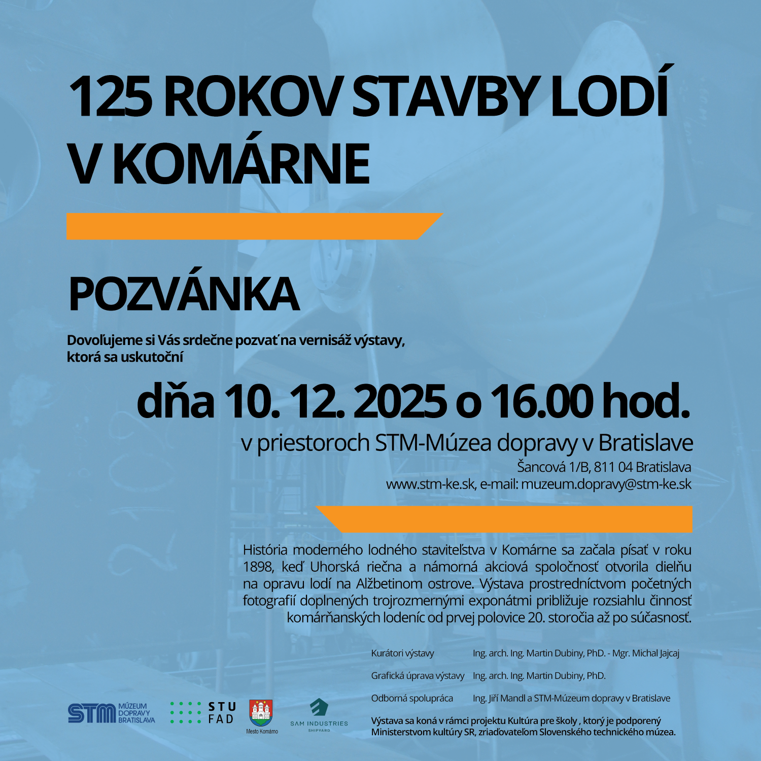 vernisáž-pozvánka výstava 125 rokov stavby lodí v Komárne 10.12.2025